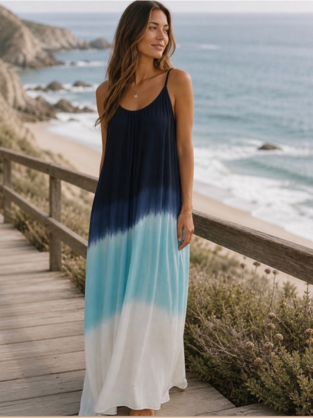 Riviera Sun Tie Dye Ombre Maxi Dress in Blue 100% Rayon